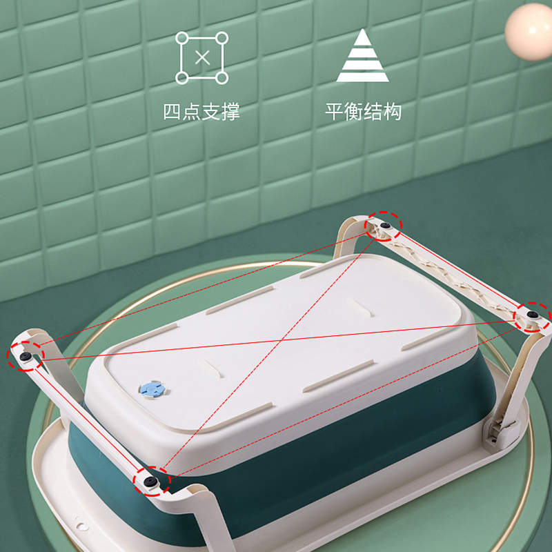 开优米(Kiuimi)婴儿折叠浴盆 家用洗澡盆 宝宝浴桶大号儿童洗浴盆婴童浴盆 晨雾绿+浴网高清大图