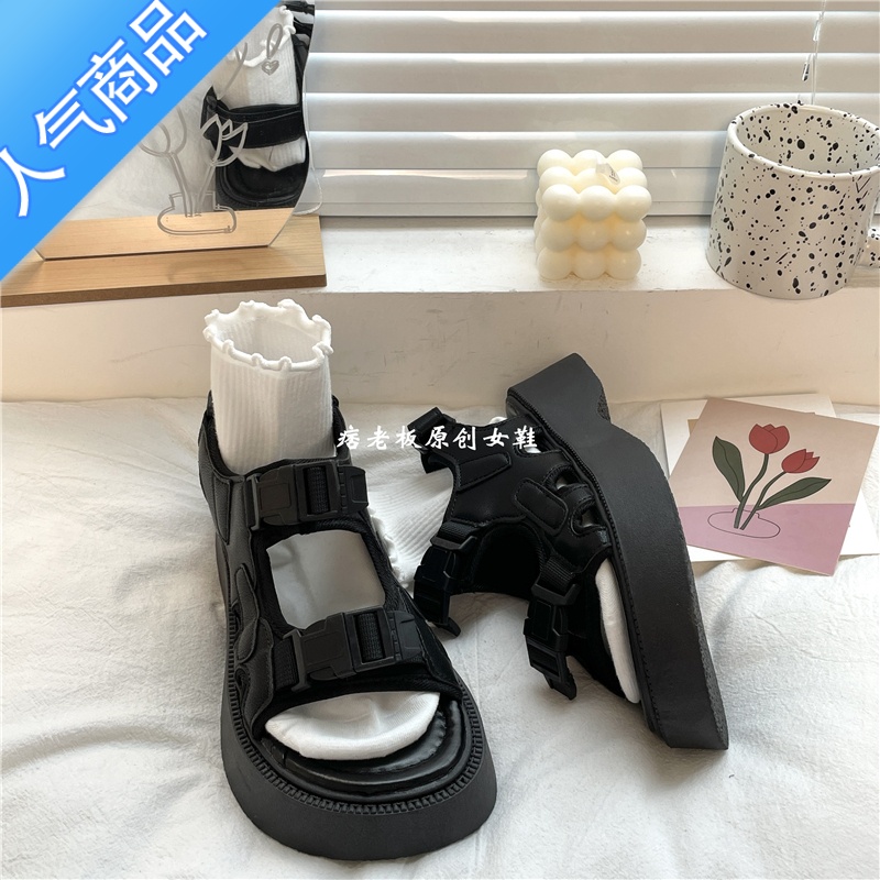 SUNTEK2023新款夏季凉鞋女厚底增高ulzzang罗马鞋日系百搭原宿复古ins潮