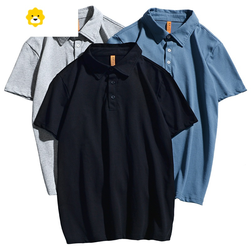 fishbasket男装衬衫领半袖学生纯色丅恤天短袖t恤男士潮流翻领polo衫