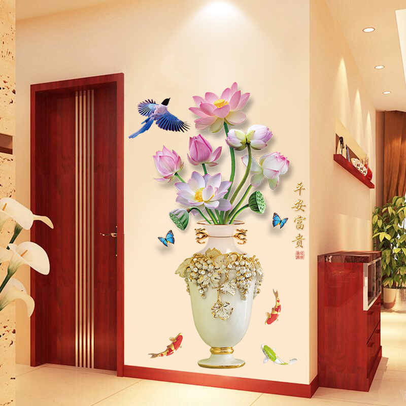 3D立体墙贴墙壁贴画墙纸自粘中国风卧室客厅玄关背景墙面装饰贴纸 13.浮雕花瓶 特大