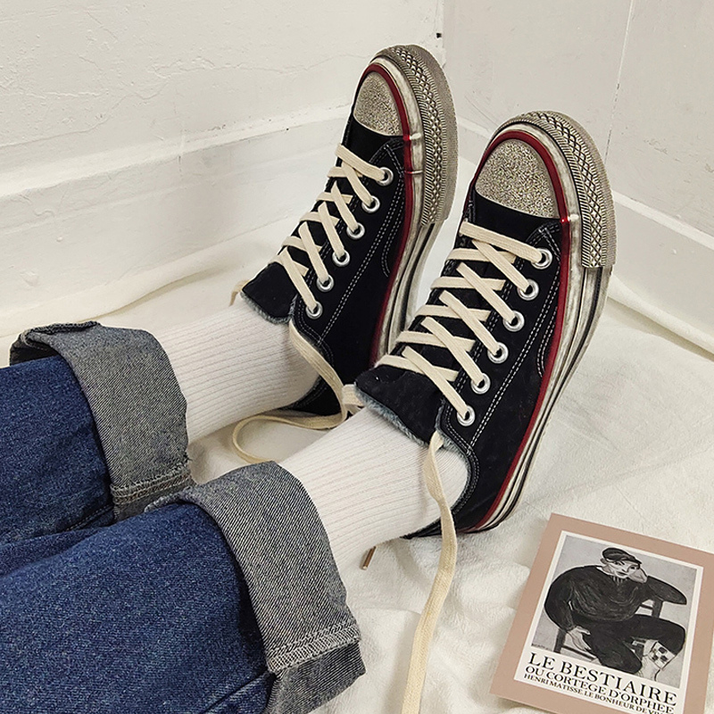 热卖2019冬季水洗加绒低帮韩版帆布鞋做旧小脏鞋学生保暖百搭棉鞋女