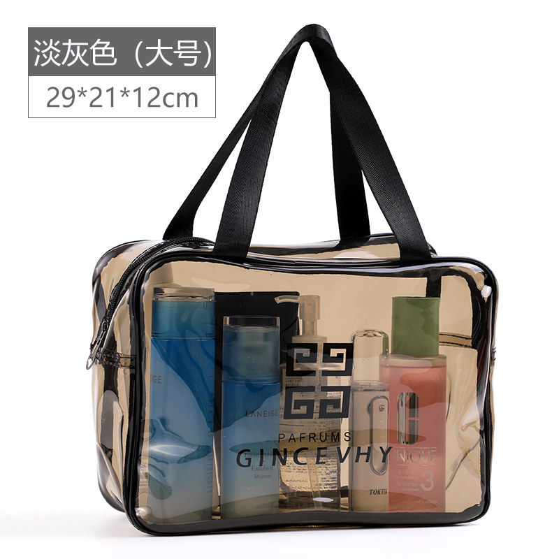 洗浴包透明化妆包女便携洗漱包收纳浴兜男洗澡袋旅行防水大容量袋收纳袋三维工匠 方形化妆包【大号】淡灰色