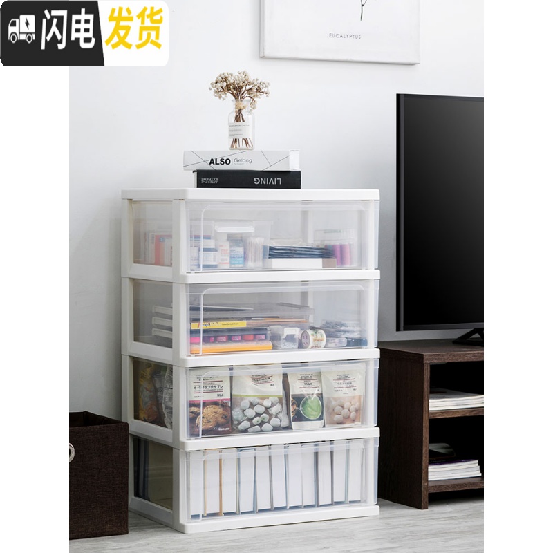 三维工匠多层塑料透明收纳柜子爱丽丝抽屉式衣物零食玩具杂物储物柜高清大图
