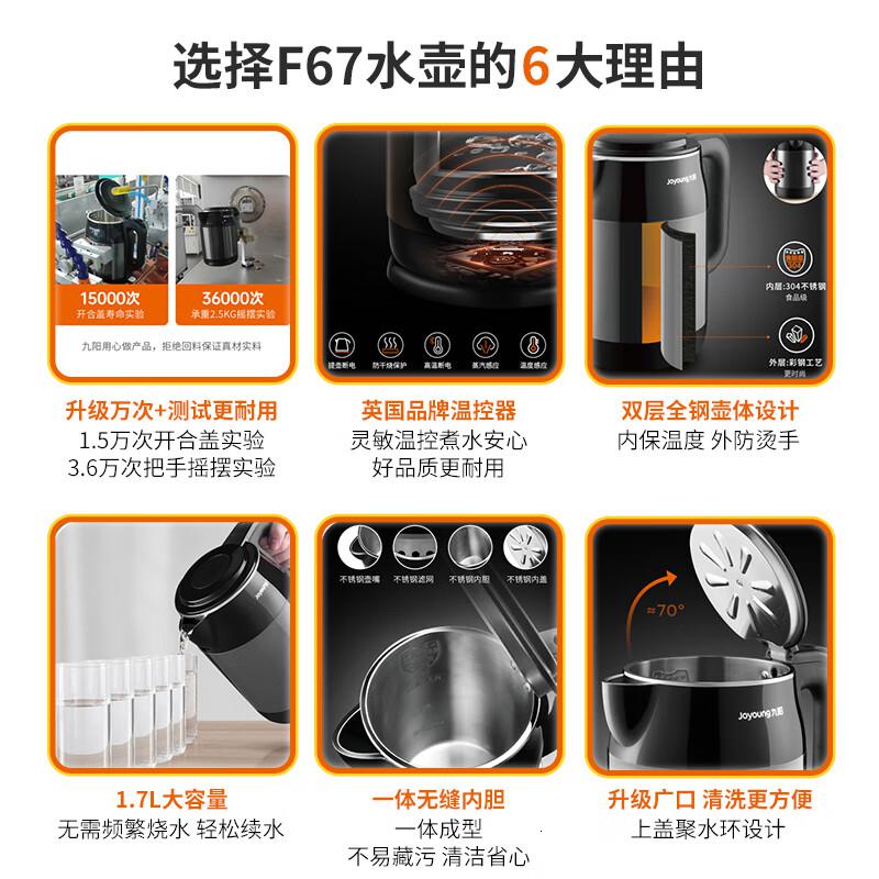 九阳 (Joyoung ) K17-F67 1.7L 不锈钢 电热水壶 (计价单位:台) 黑色高清大图