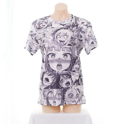 啊黑颜高潮脸t恤衫 动漫表情害羞女孩男女同款ahegao衣服短袖t恤 浅