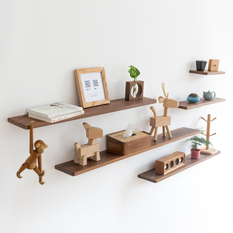 计墙上置物架壁挂墙壁搁板电视背景墙装饰实木一字板隔板书架墙面搁架