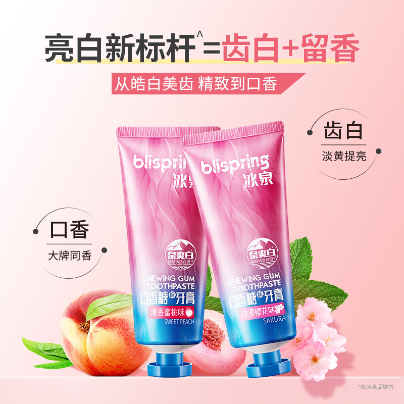 冰泉(blispring)口香糖牙膏套装 清新口气温和护龈祛咖啡茶渍3支300g家庭装高清大图