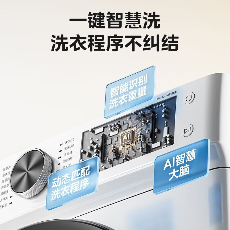 美的(Midea)滚筒洗衣机全自动家用大容量 MG120V931DE 单洗 12kg[-]高清大图