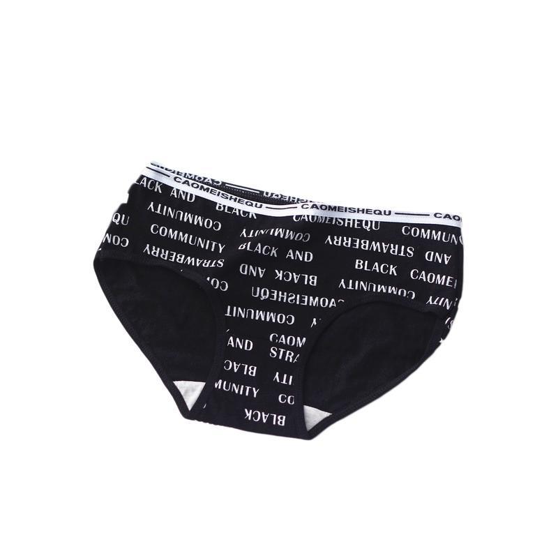 5条装个性英文ins风黑白色内裤纯棉卡通女士印花字母学生三角裤5条装