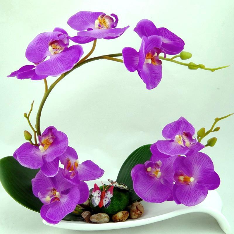 客厅桌面装饰品盆栽摆设蝴蝶兰花艺装饰花套装绢花-白色