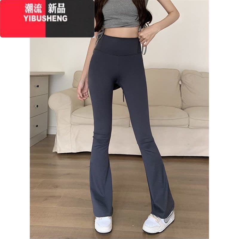 YIBUSHENG收腹高弹力喇叭鲨鱼裤女2024新款韩版百搭高腰显瘦别致休闲裤图片