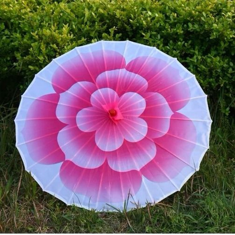 玫红 绸布印花 82CM 绸布印花工艺伞舞台演出跳舞伞拍照摄影伞茉莉花旗袍走秀道具伞