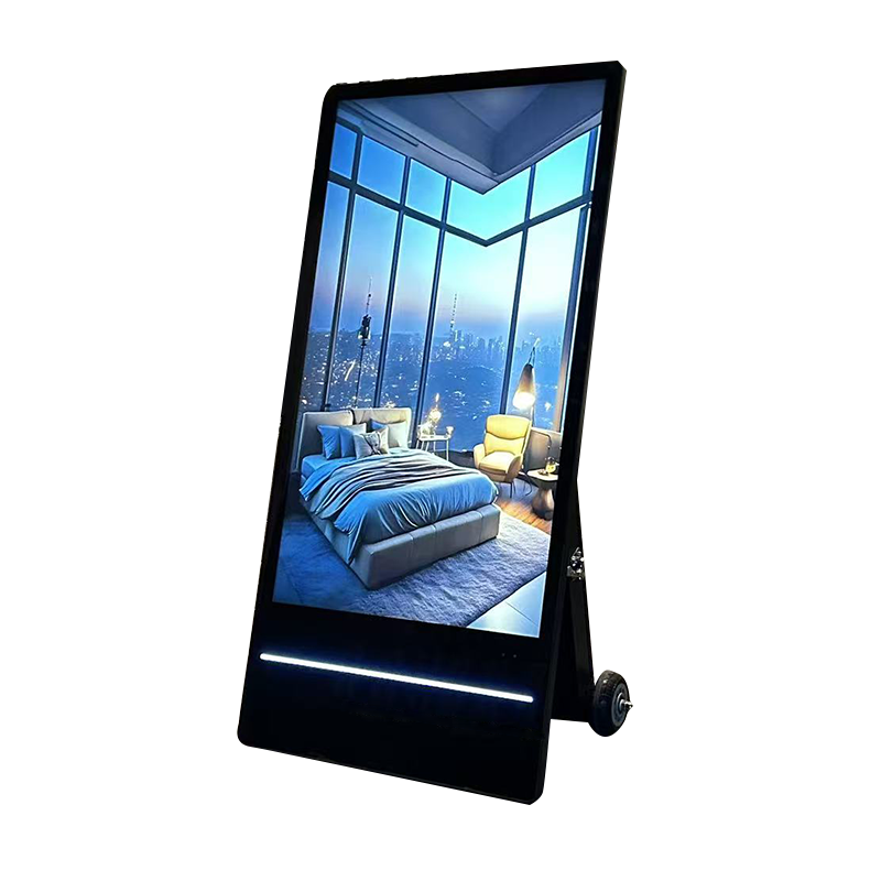 钮鹿客 户外移动电子水牌 店面广告机 32英寸防水高亮 内置电池 广告展示牌 海报一体机高清大图