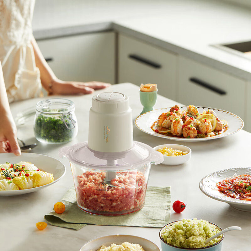小熊绞肉机家用 碎肉机 电动多功能料理搅拌机饺子肉馅蒜蓉机 搅肉机 2L大容量全不锈钢杯高清大图