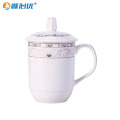 顺心优 陶瓷带盖白金玉莲茶杯 350ml/个