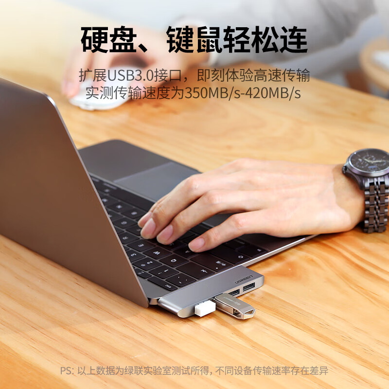 绿联Type-C扩展坞 CM263-太空灰 USB-C转高速4口3.0分线器转换器转接头直插式适用苹果电脑拓展高清大图