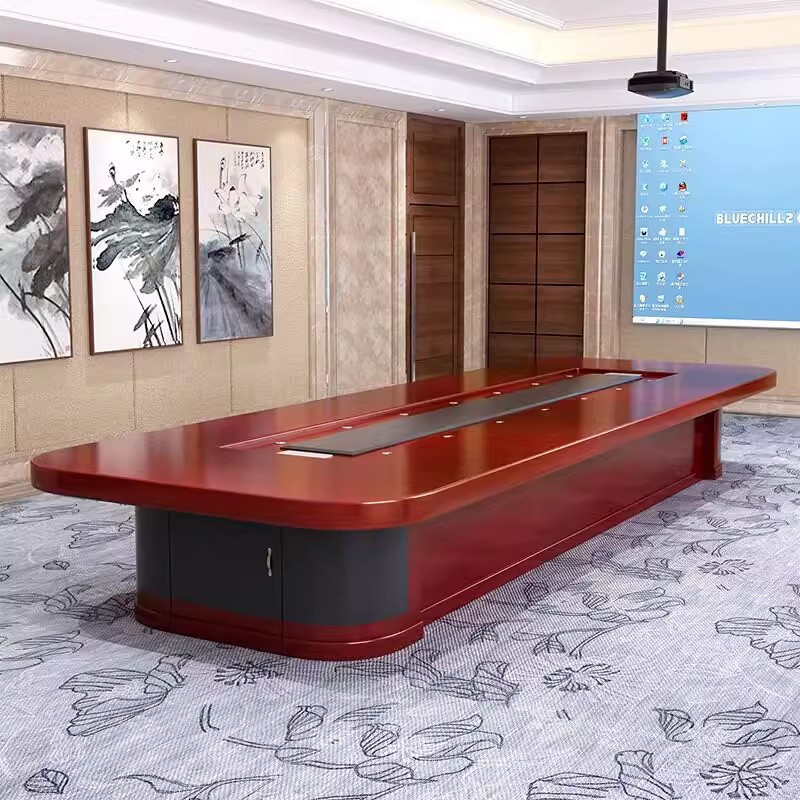迅迈 5000*2000*750mm办公会议桌 长条桌 洽谈桌 椭圆形贴实木皮大型会议室油漆开会会客桌