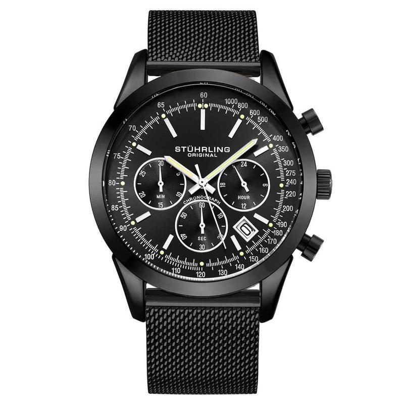 stuhrling施图灵男士monaco摩纳哥计时合金黑色表盘石英手表m15860