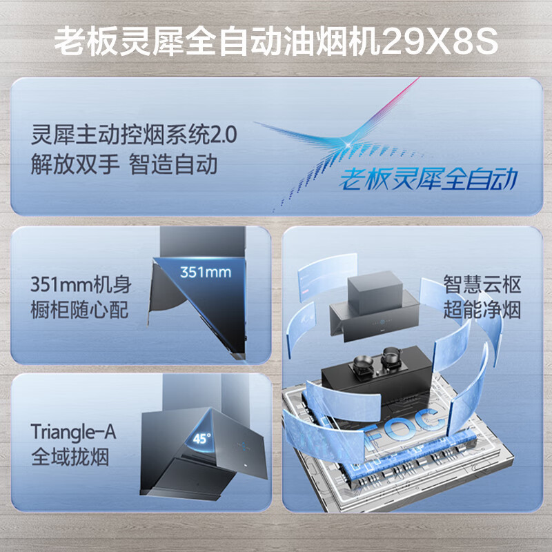 [灵犀系统]老板(ROBAM)油烟机25m³变频油烟机 侧吸触控式吸抽油烟机 吸油烟机顶吸油烟机29X8S(黑色款)