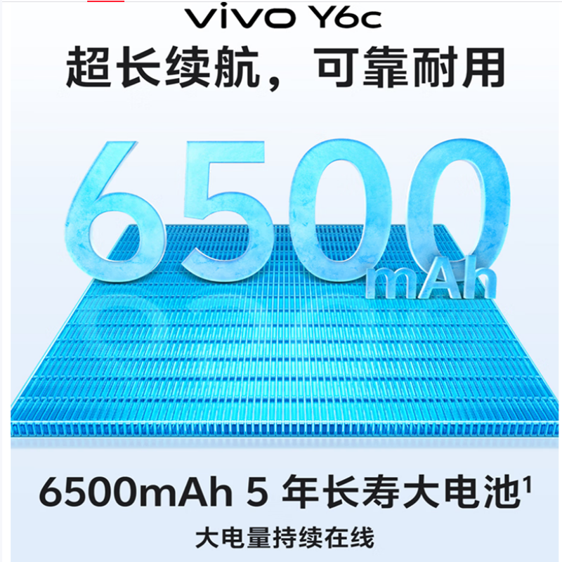 [全新]vivo Y6c 霞光蓝 4+128GB 双卡全网4G 八核芯 6500mAh长续航大电池 120Hz 15W智能手机高清大图