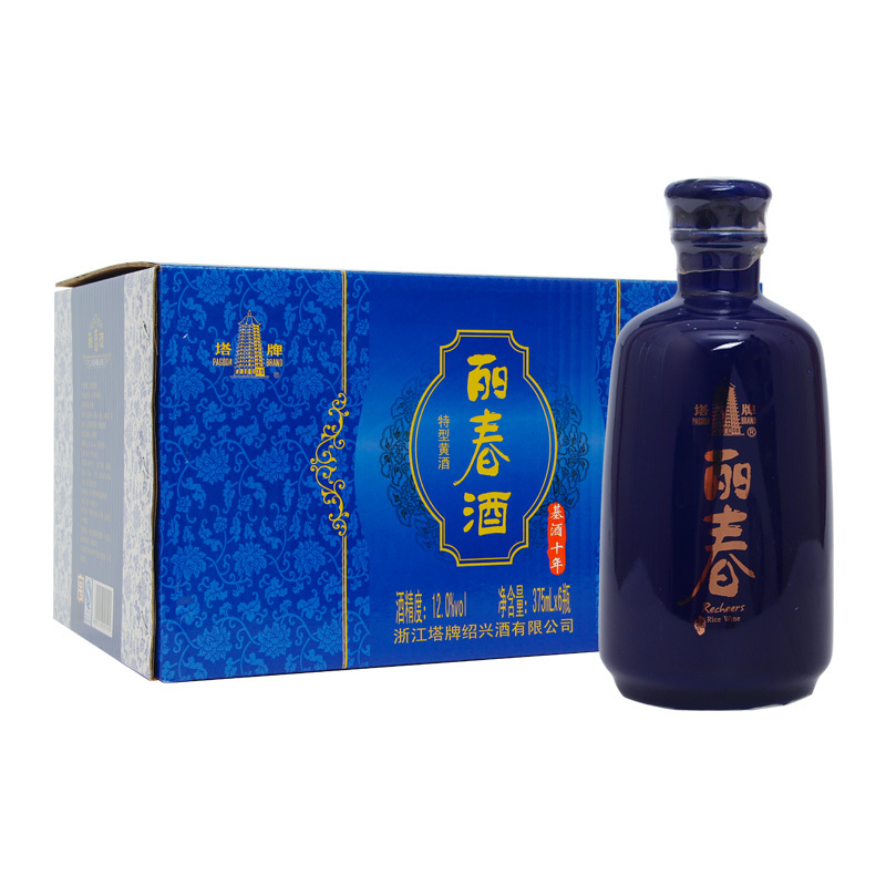 塔牌绍兴黄酒丽春酒蓝瓶375ml*6瓶整箱装十年基酒半甜型黄酒