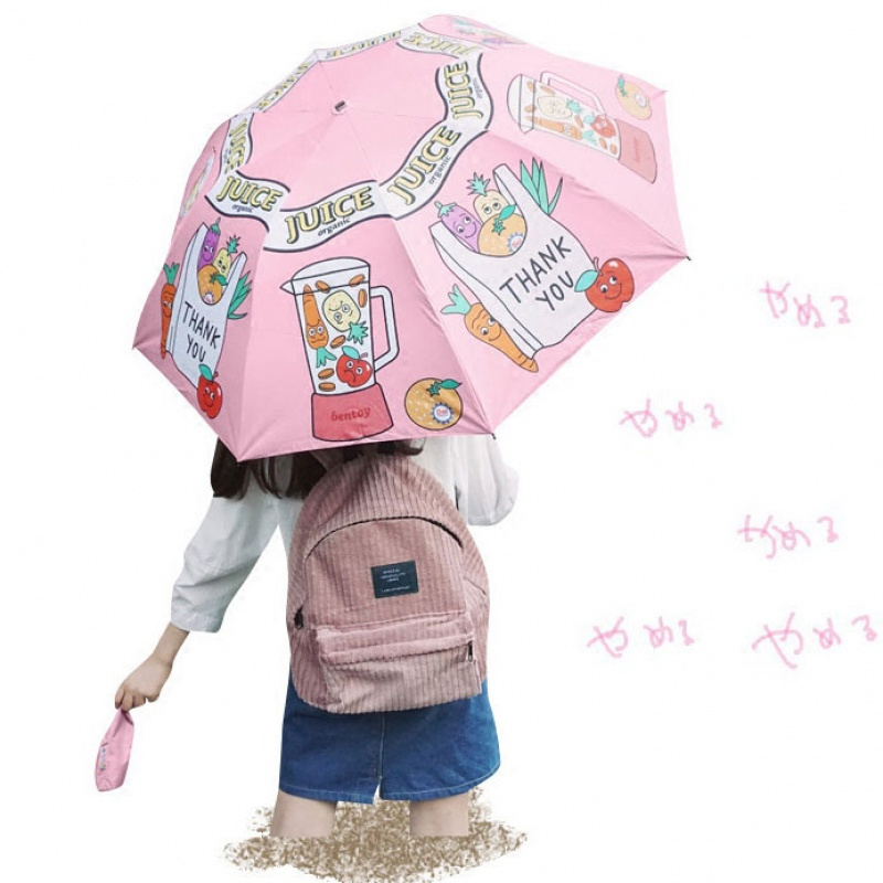 韩国可爱卡通印花晴雨伞日系黑胶折叠便携遮阳伞学生原宿童趣雨伞