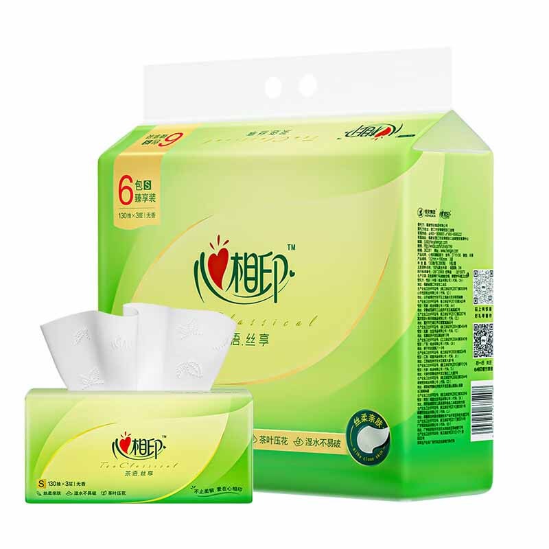心相印抽纸茶语丝享三层塑装家用纸面巾130抽*12包DT15130