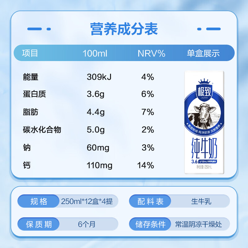 三元极致高品质全脂纯牛奶整箱250ml*12盒 *4提 礼盒装高清大图