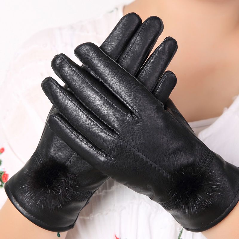 [头层羊皮]女士真皮手套皮手套女冬加绒保暖薄款骑行摩托车冬季 女士
