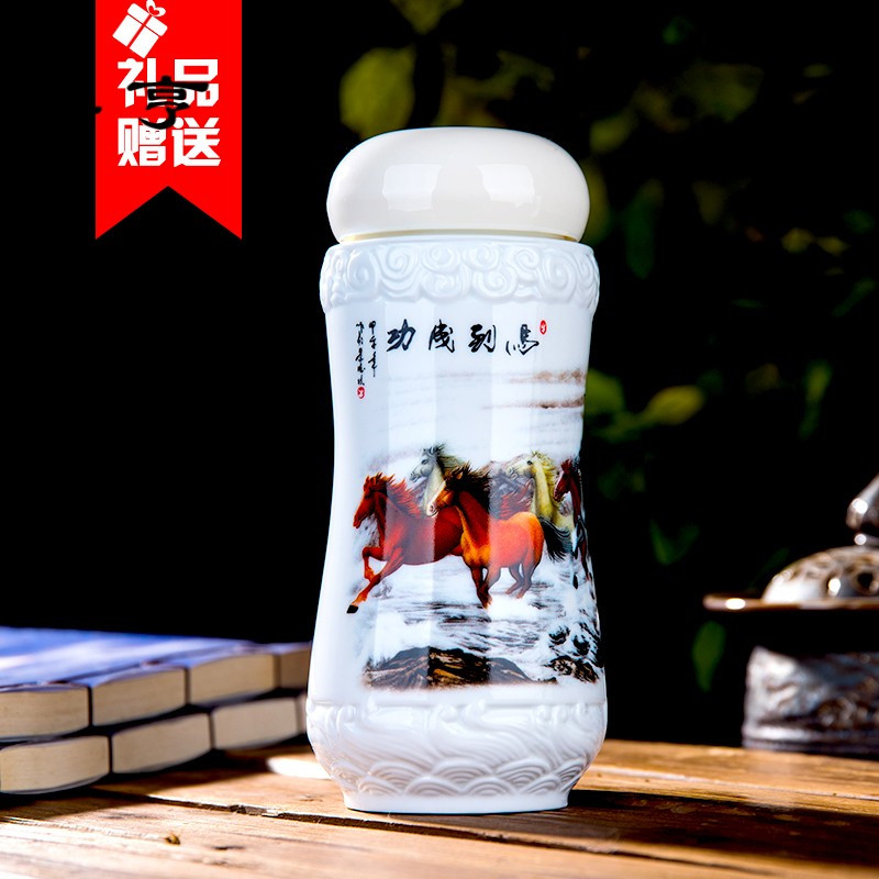 鼎亨景德镇陶瓷保温杯茶杯陶瓷杯男女青花瓷双层陶瓷内胆水杯带盖