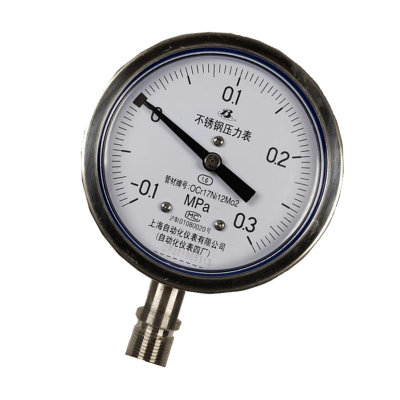 上自仪不锈钢压力表/ 隔膜/耐震式Y-100BF 接口M20×1.5 量程-0.1-0.3Mpa带三色环