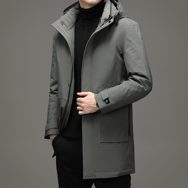 皮尔卡丹白鹅绒中长款羽绒服男可脱卸帽中青年男士中长款加厚外套冬装