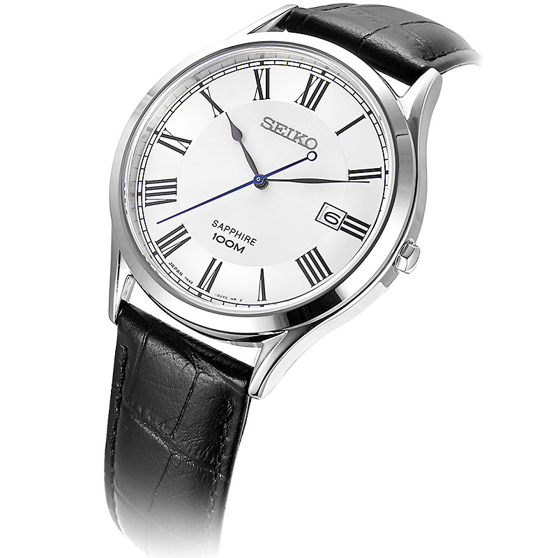 精工(SEIKO) 手表时尚休闲石英表原装进口商务防水正装男士腕表 白盘皮表带 SGEG97J2