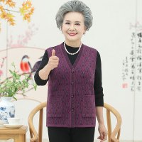迪鲁奥(DILUAO)中老年女装秋装马甲外套奶奶装开衫针织衫马夹上衣宽松妈妈装V领衣服