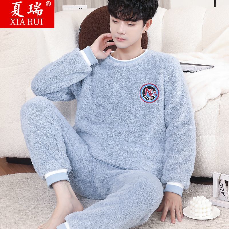 睡衣男冬季法兰绒加厚加绒保暖春秋冬款男士珊瑚绒家居服冬天套装高清大图