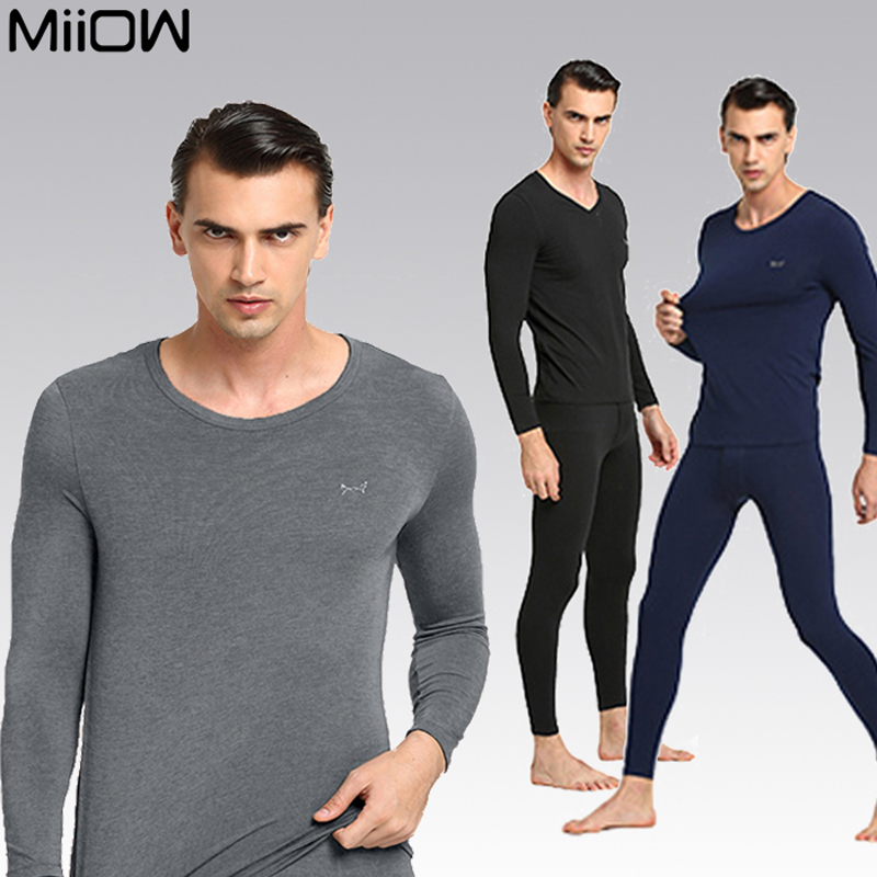 猫人男士保暖内衣套装莫代尔秋衣秋裤男薄纯棉弹力紧身青年棉毛衫