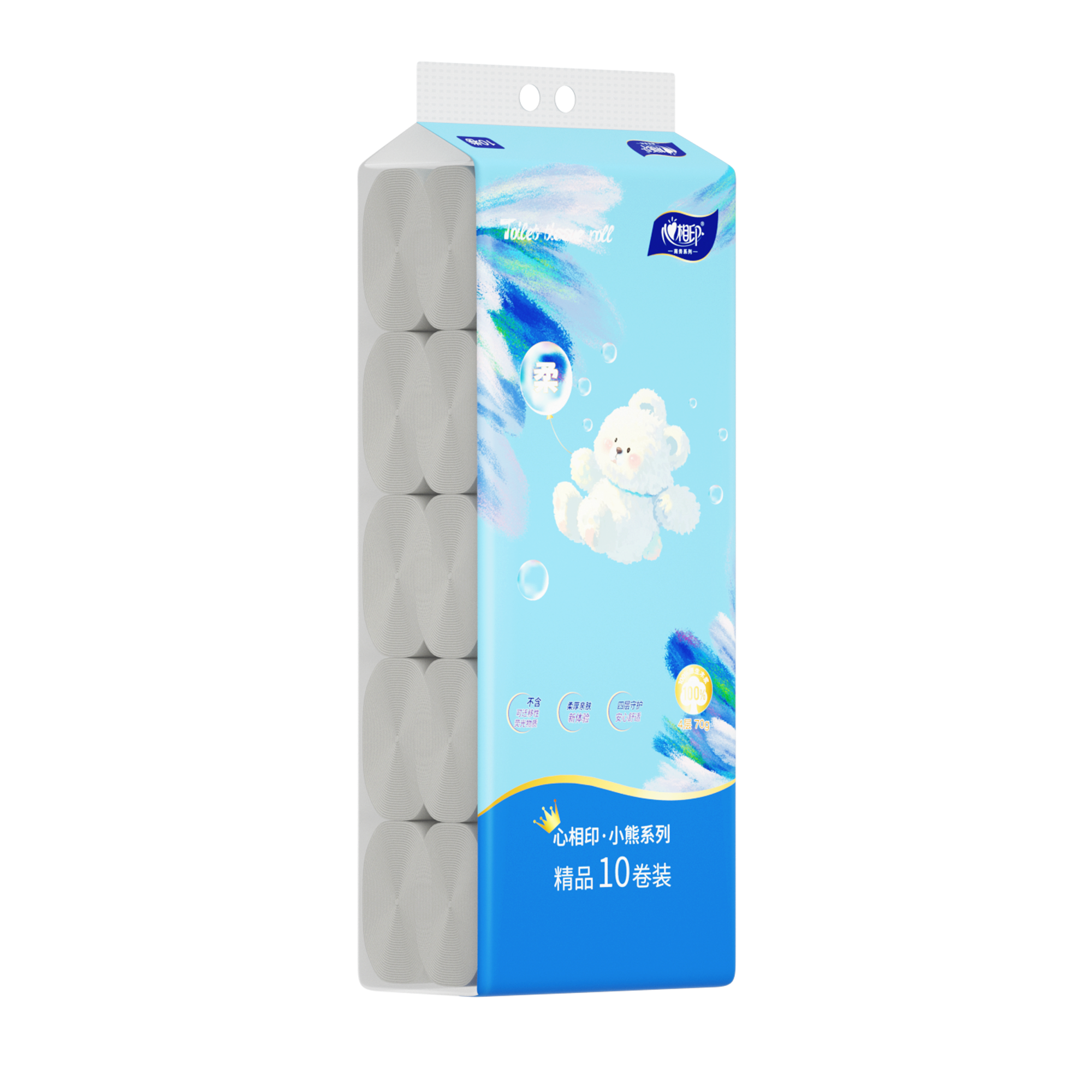 心相印(Mind Act Upon Mind) 小熊四层无芯卷纸2提-20卷 (700g/10卷/提) RW70高清大图