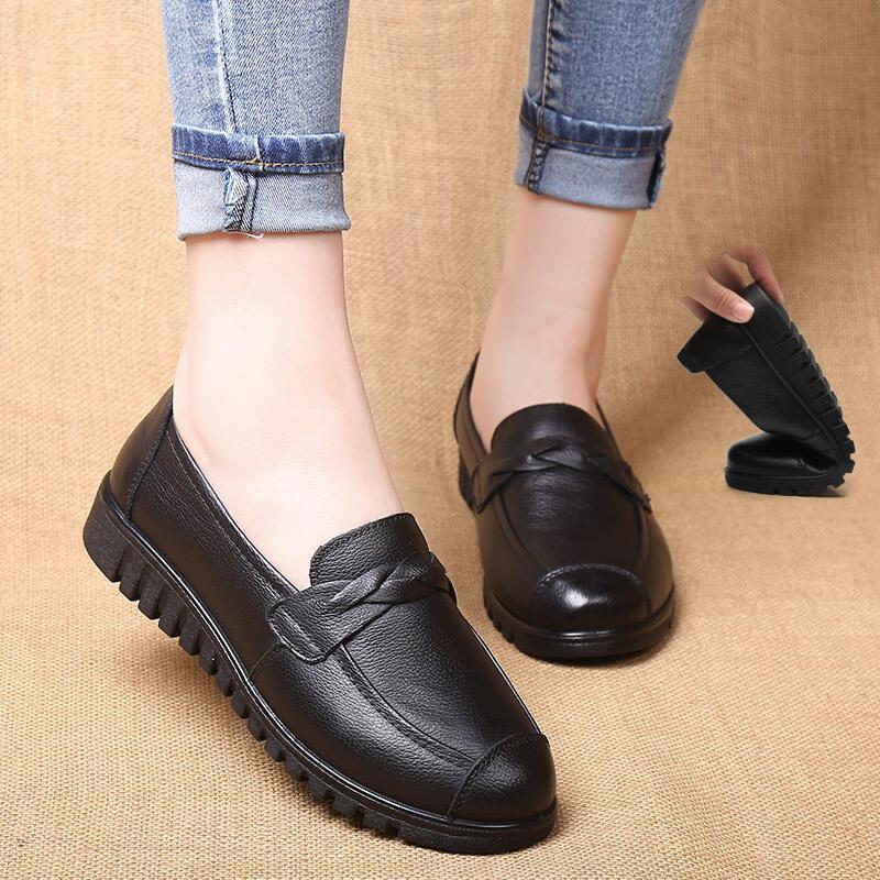 述雅沐琹女士皮鞋妈妈鞋4050岁春秋中老年软底女平底防滑舒适一脚蹬