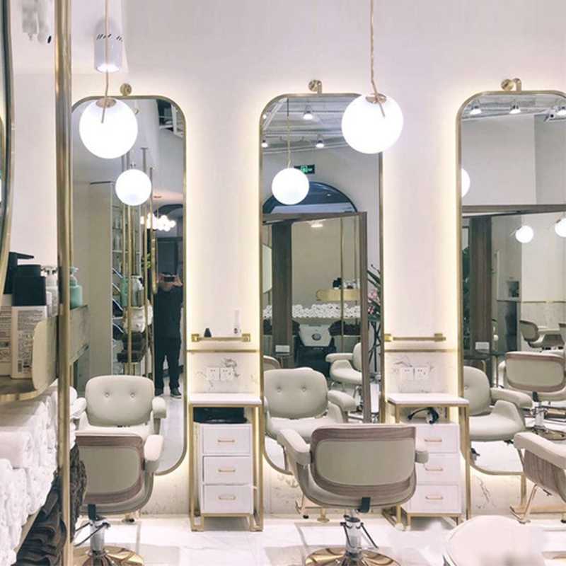 理发剪发镜台发廊专用贴墙落地镜现代美发带灯镜台镜子