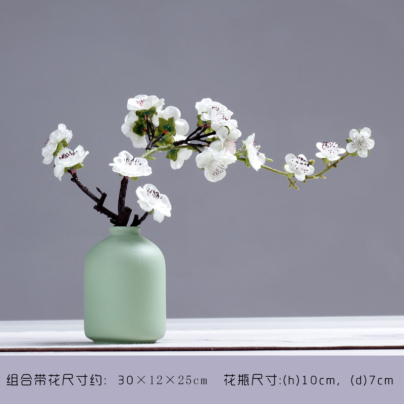 盆栽摆件客厅小花瓶工艺术品装饰室内桌面假仿真插花陶瓷现代简约 三维工匠 绿柱瓶+白梅高清大图