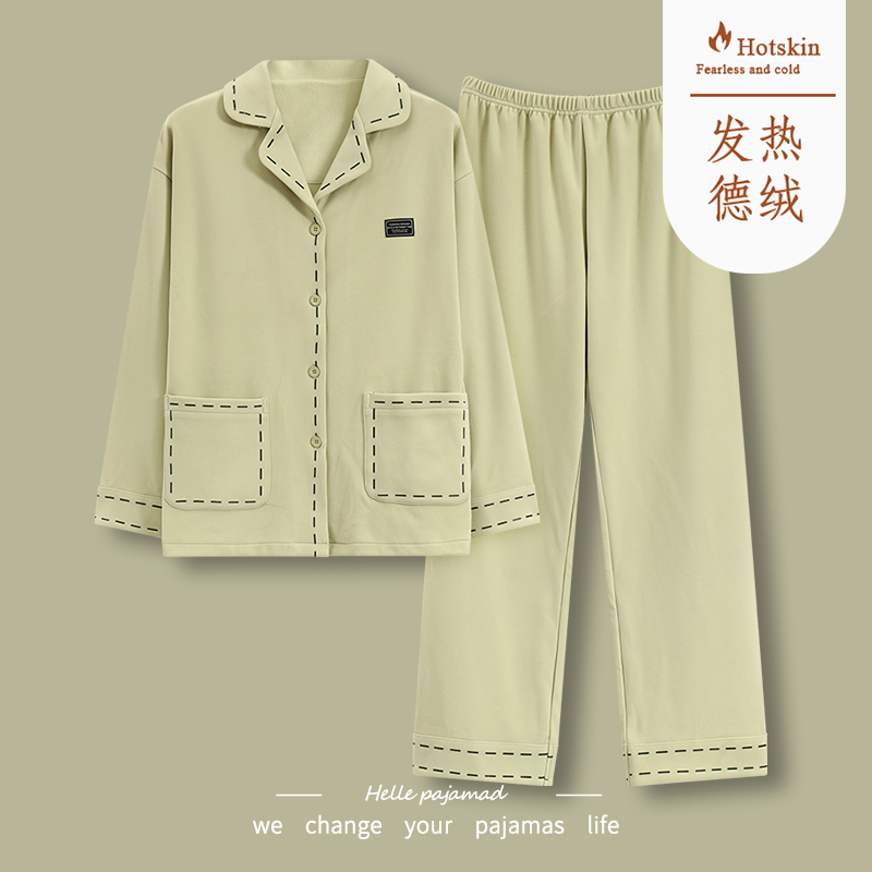 2025新款啄木鸟秋冬睡衣女士德绒长袖磨毛加厚保暖春秋家居服加袖高清大图