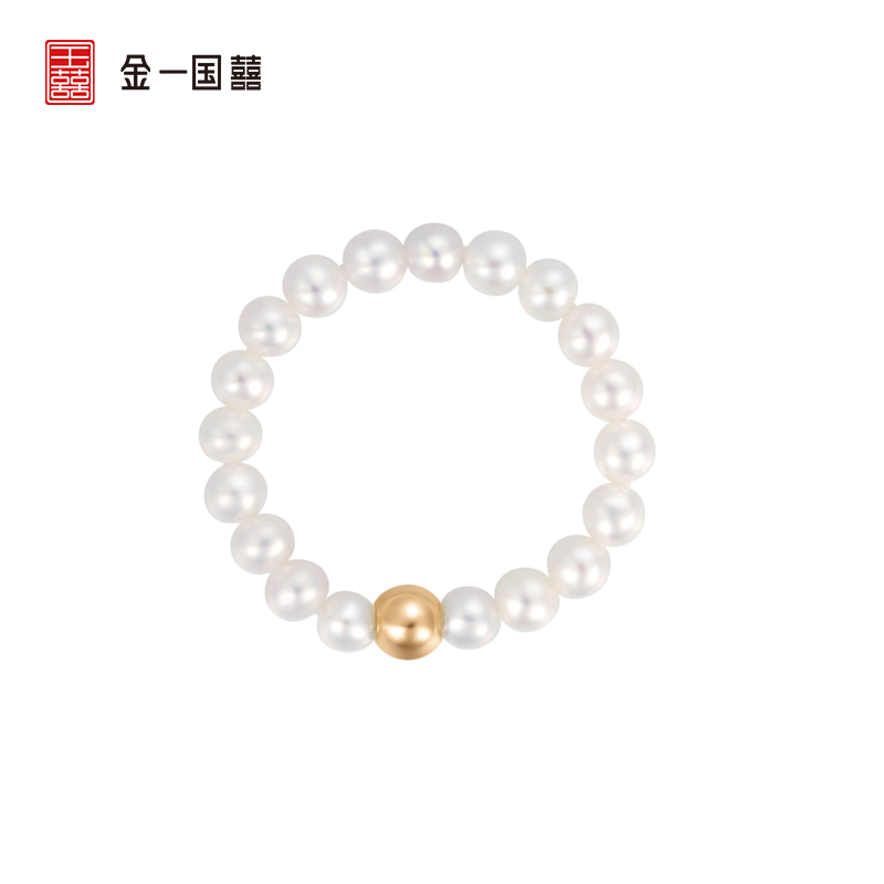 金一国囍18K金女士转运珠淡水珍珠戒指彩金戒指指环礼物(定价)CIA003