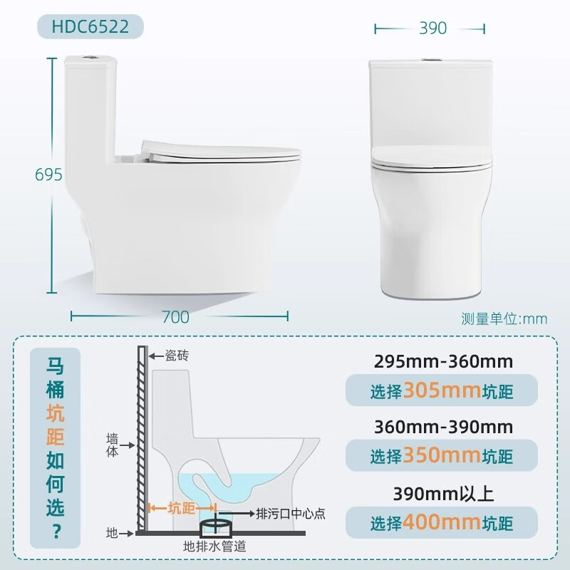 惠达(HUIDA)-6522节水一级水效喷射虹吸大冲力卫生间马桶坐便器 快拆盖板高清大图