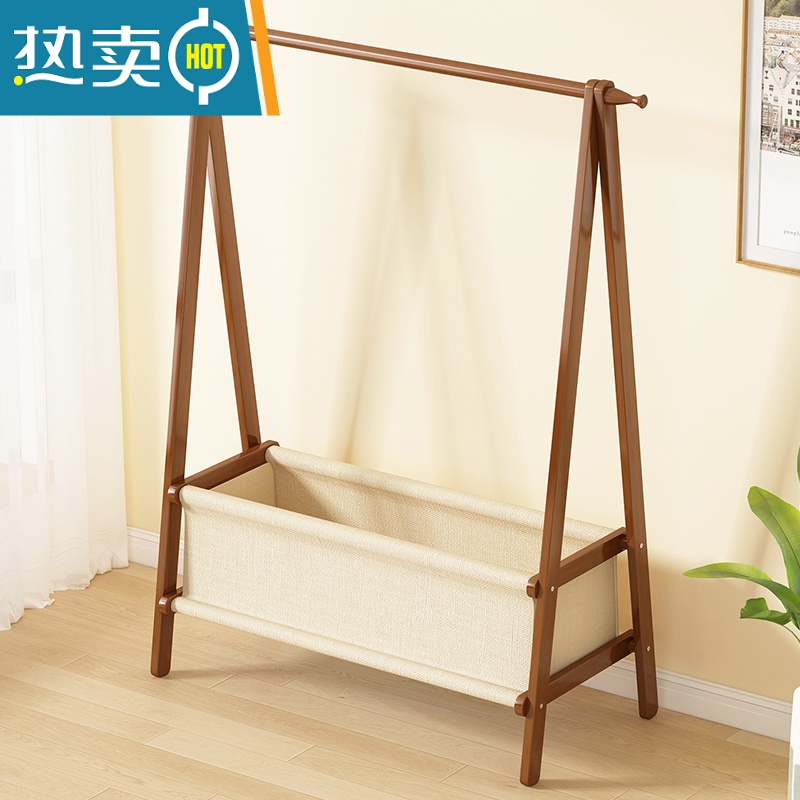 敬平挂衣架落地式简易卧室家用晾衣服实木房间收纳置物架子立式衣帽架 原色衣帽架-简易款-2层长46cm晾晒架高清大图
