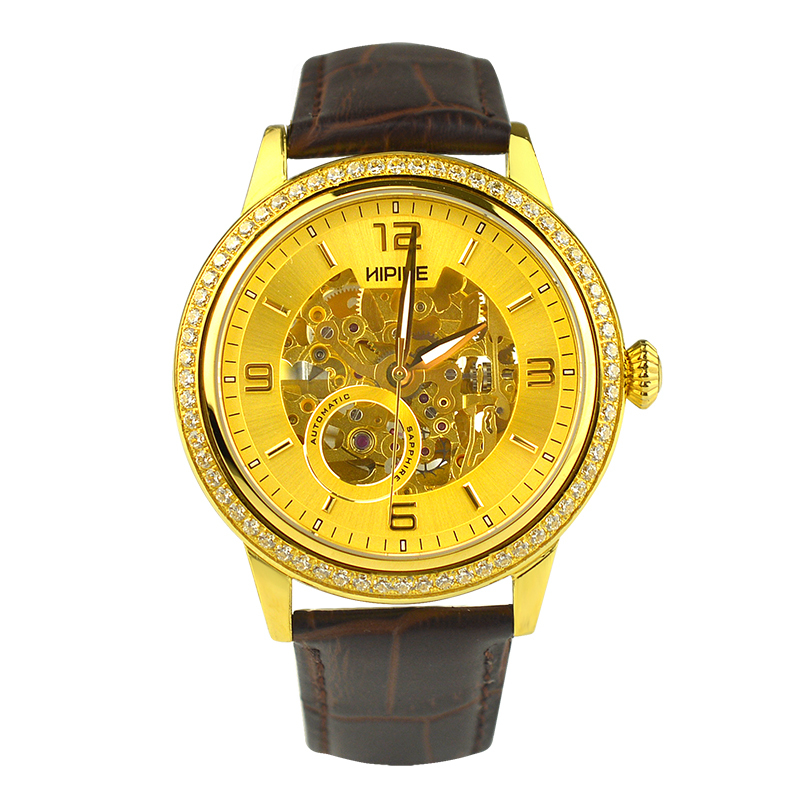 全自动机械金表男进口日本机芯生活防水男款高端纯黄金手表金重约16克