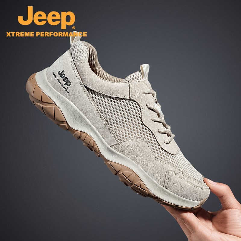 jeep夏季男鞋透气薄款防臭网面鞋男运动鞋品牌正品休闲软底爸爸鞋视频