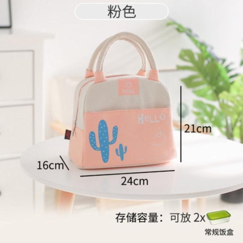 粉色 韩式卡通手提饭盒袋加厚帆布铝箔保温袋便当包学生上班带饭午餐袋