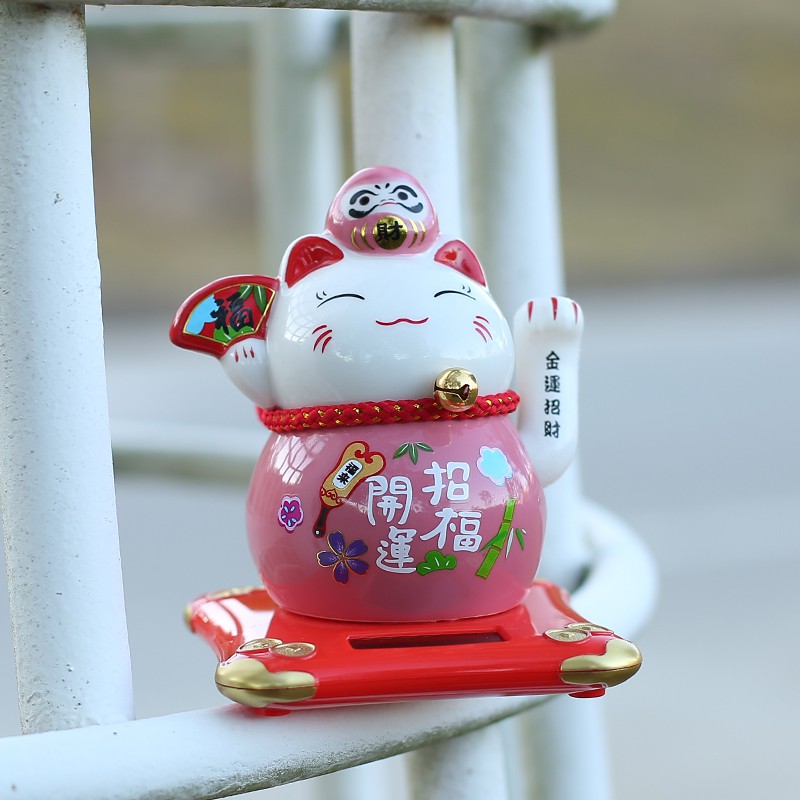 猫太阳能摇手汽车摆件陶瓷小可爱创意车内装饰礼品 三维工匠 3.5寸蓝猫(太阳能摇手)猫高清大图