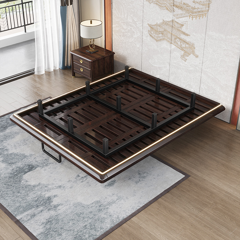 月影梳桐紫金檀木悬浮床主卧悬空床现代简约感应灯带usb充电双人全