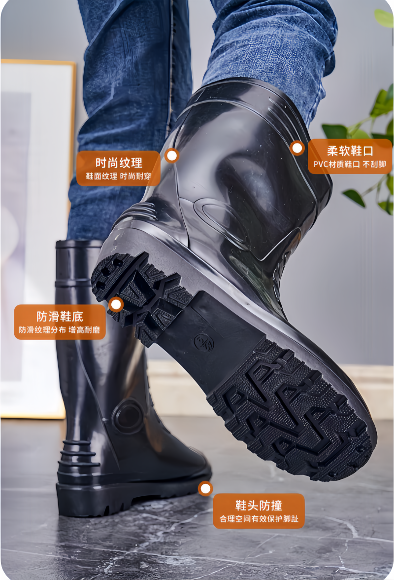 铁洋 黑色中筒防水雨鞋 TY-YX003 双高清大图